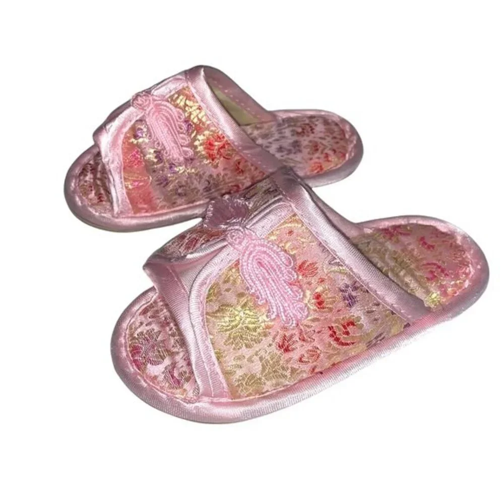 Pink Silk Chinese Knot Asian Slipper Slip On Toddler Oriental Heritage Shoes